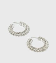 New Look Silver Diamante Midi Hoop Earrings